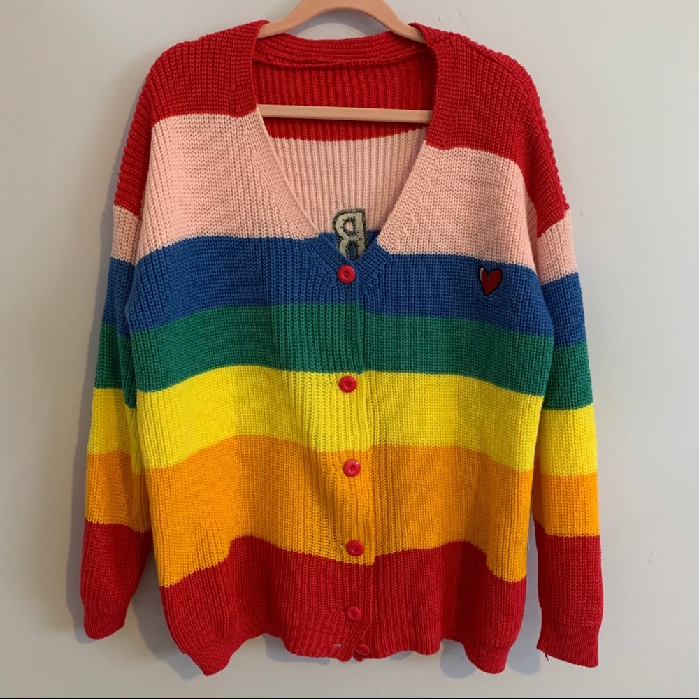 Rainbow Stripe Button-Up Cardigan Sweater - Multicolor
